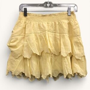 LoveShackFancy Yellow Ruffle Mini Skirt Womens 8 Smocked Cottagecore NWT